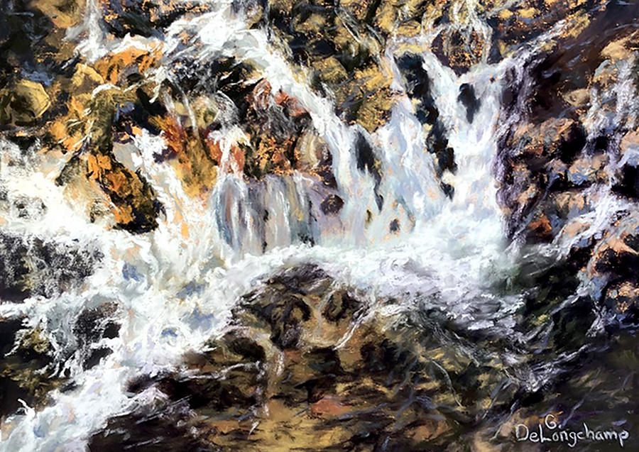 Waterfalls and Rocks Pastel by Gerry Delongchamp
