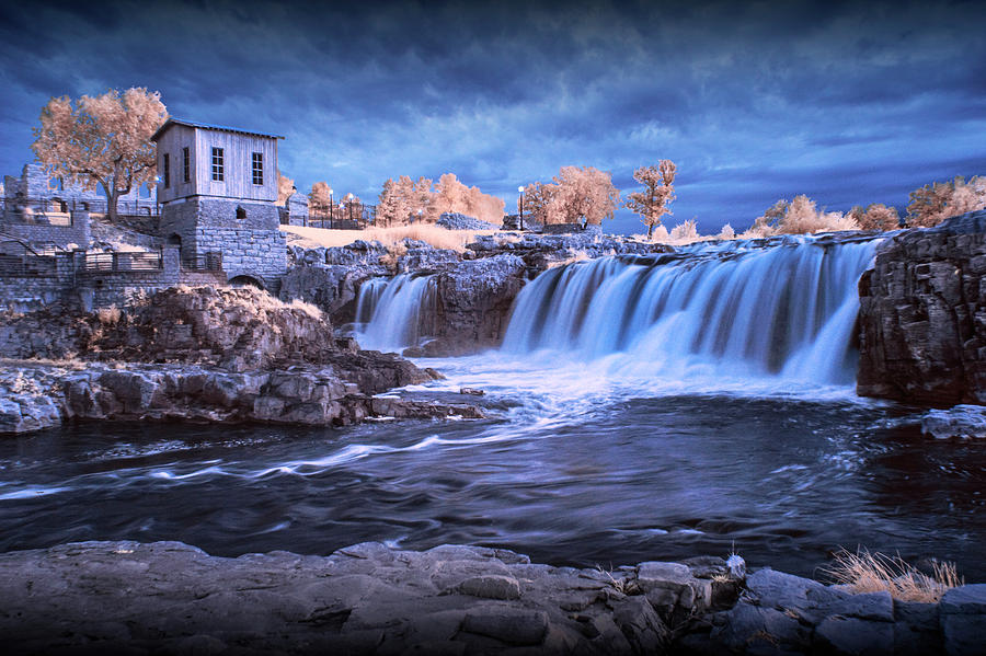Waterfalls in Infrared at Falls Park in Sioux Falls South Dakota Photograph by Randall Nyhof