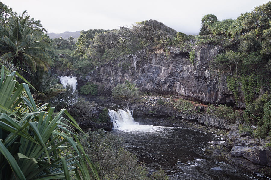 Bridge Photograph - Waterfalls of  Seven Sacred Pools Maui Hawaii. by George Oze