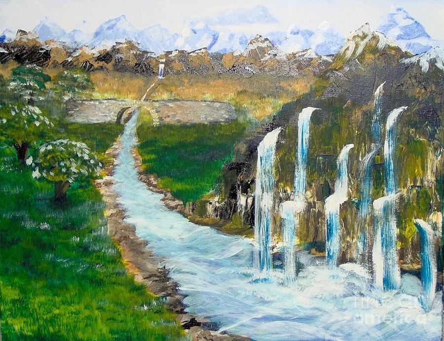 Waterfalls Painting by Saundra Johnson