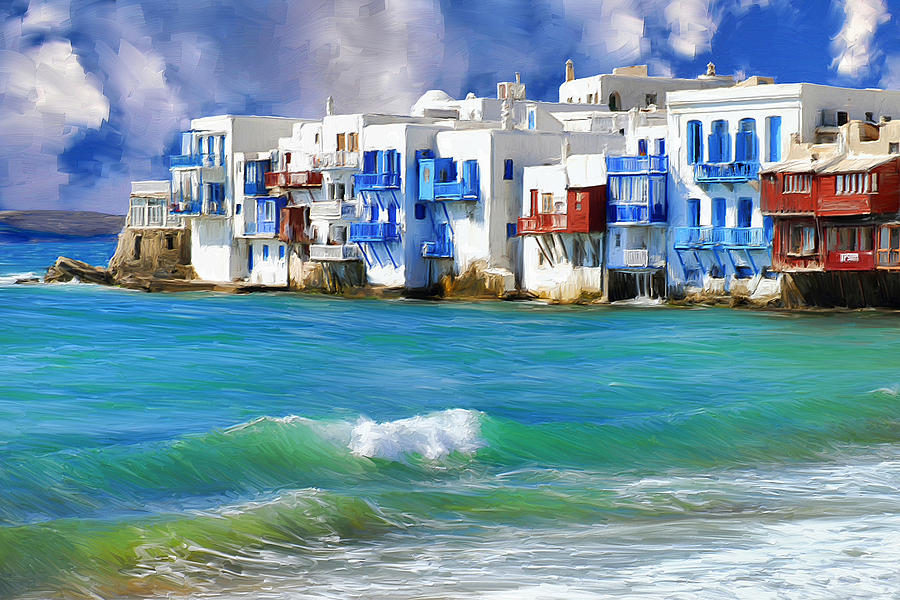 Beach Painting - Waterfront at Mykonos by Dominic Piperata