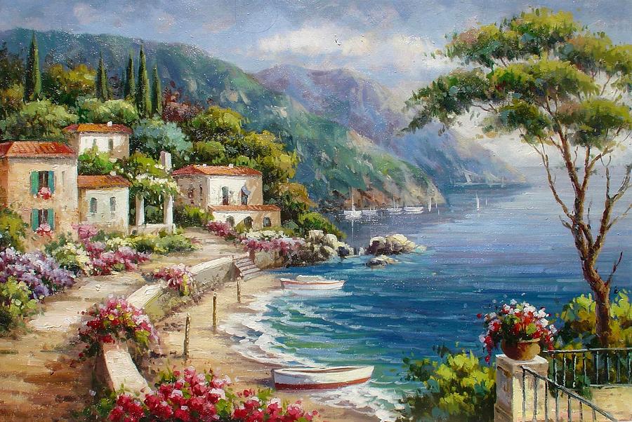 Waterfront Villas at Como Lake Painting by Lucio Campana - Pixels