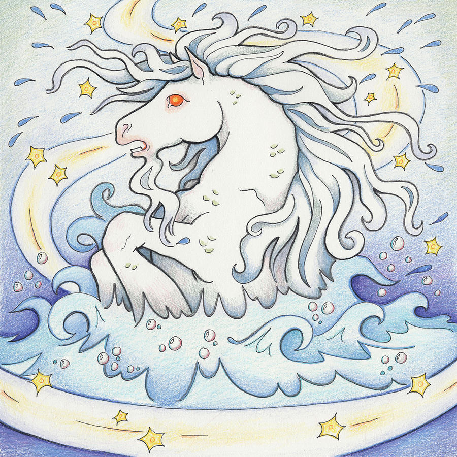 Fairy Drawing - Waterhorse Emerges by Amy S Turner