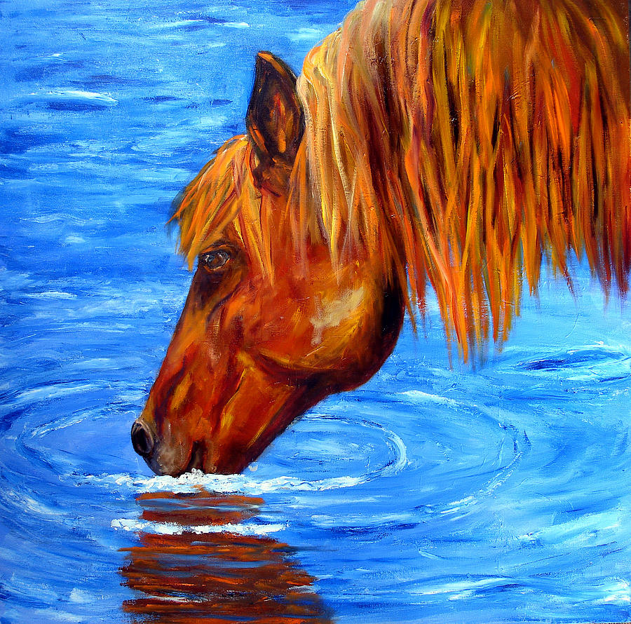 Watering Hole Horse painting Painting by Mary Jo Zorad
