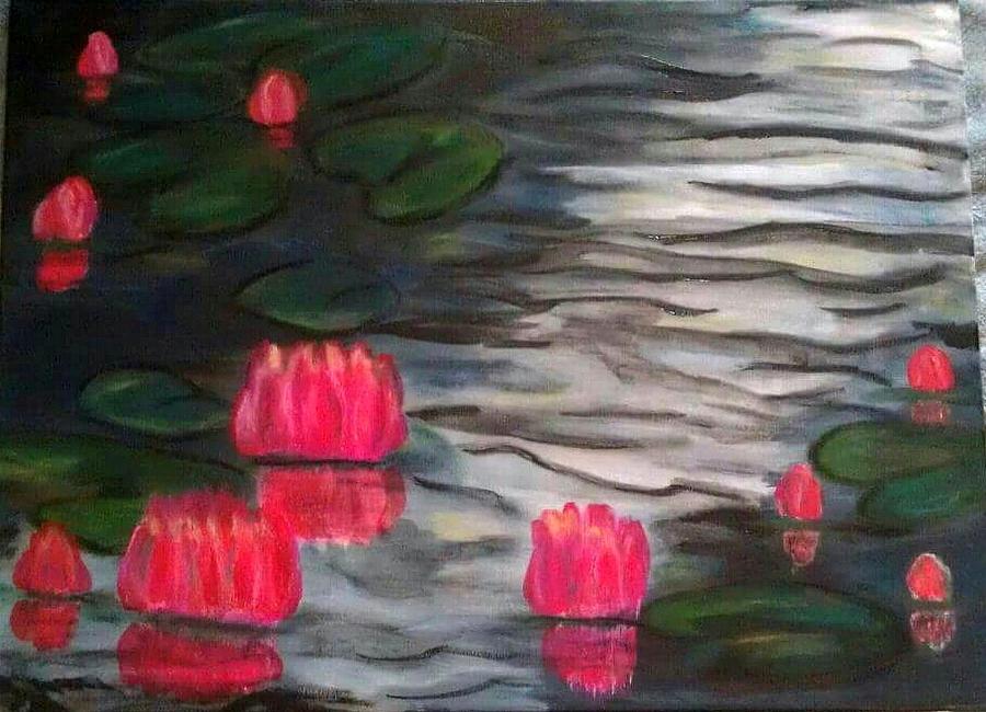 Flower Painting - Waterlilies by Moonlight by Gina Benson