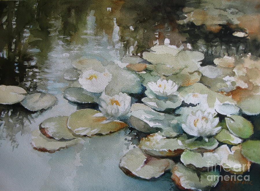 Waterlilies flowers Painting by Elena Oleniuc