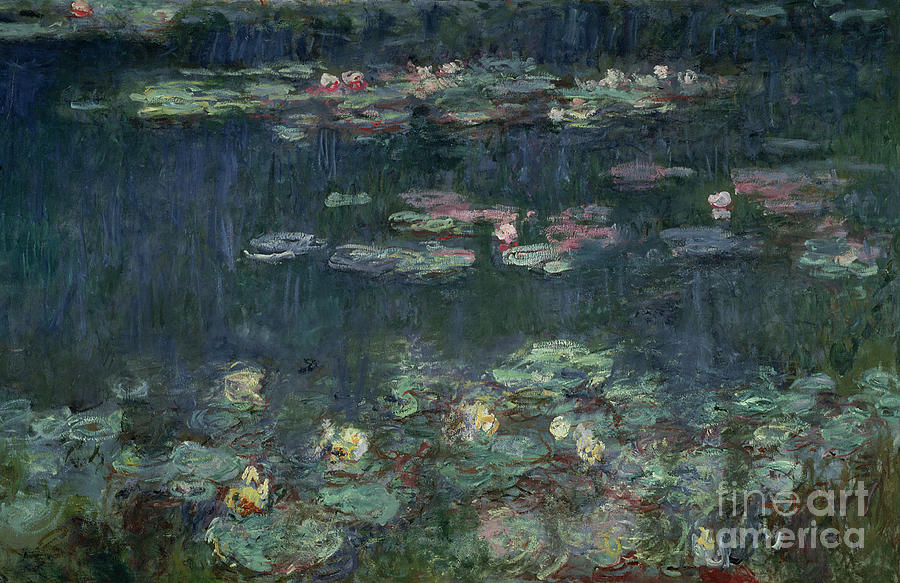 Monet Painting - Waterlilies Green Reflections by Claude Monet