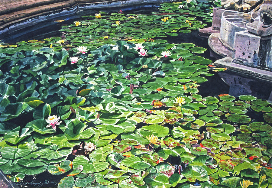 Waterlilies Huntington Fountain Painting by David Lloyd Glover