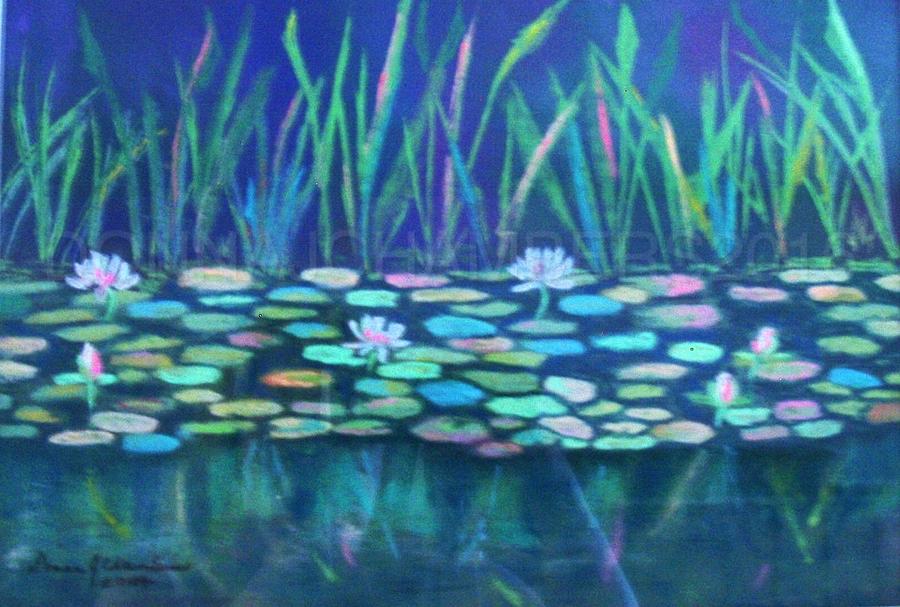 Waterlilies In A Reflecting Pool Painting by Donna Chambers
