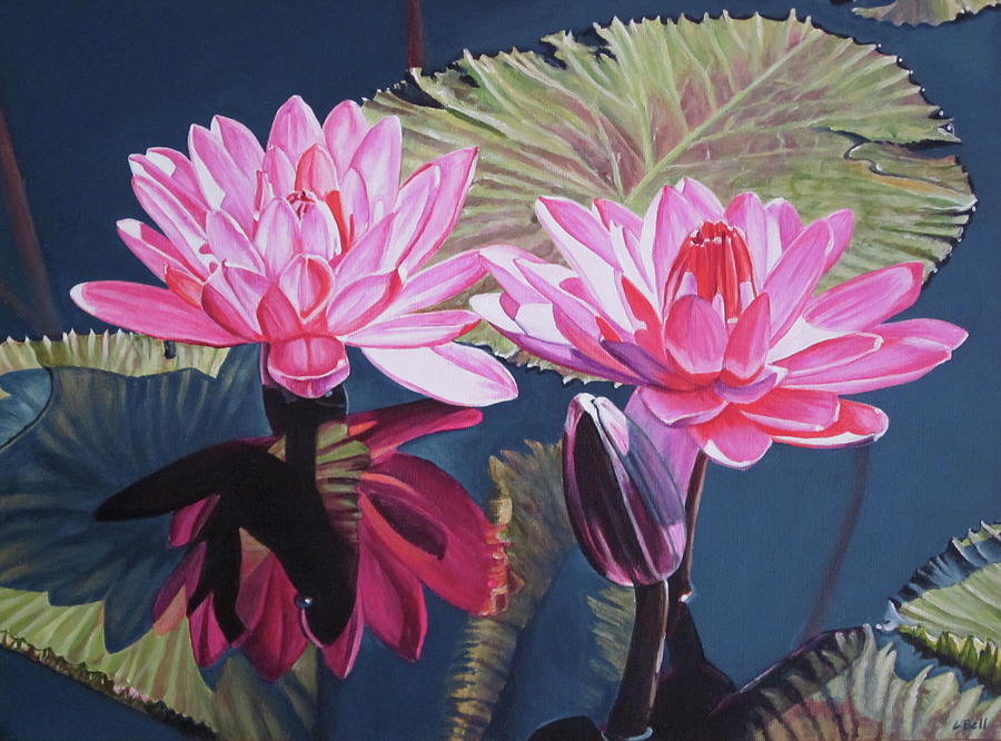 Waterlilies reflected painting Painting by Lillian Bell - Fine Art America