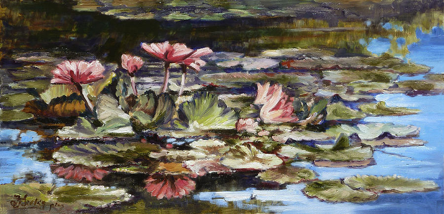 Waterlilies Tower Grove Park Painting by Irek Szelag