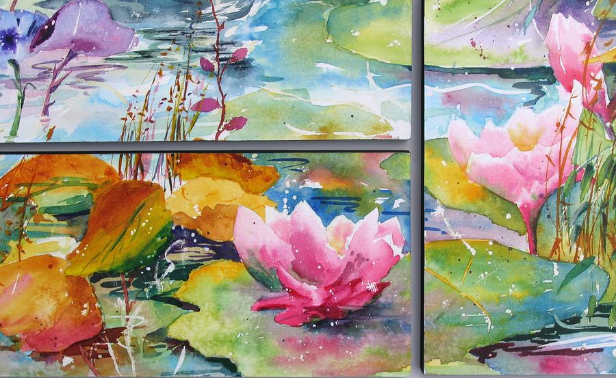 Waterlillies Triptych Painting by John Nussbaum