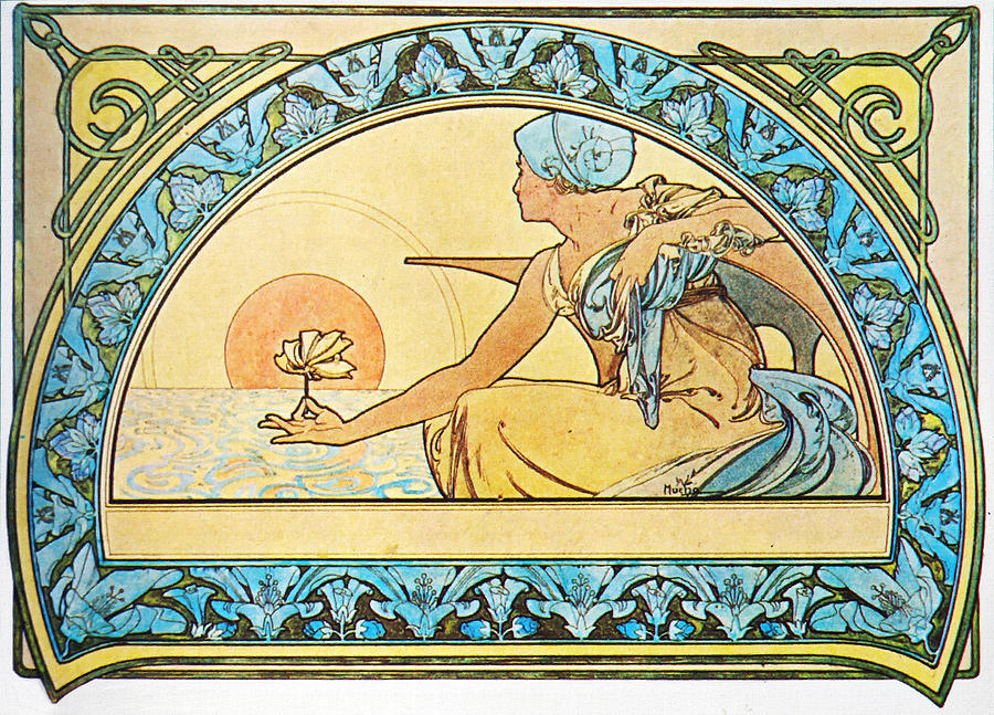 Waterlily Painting by Alphonse Mucha