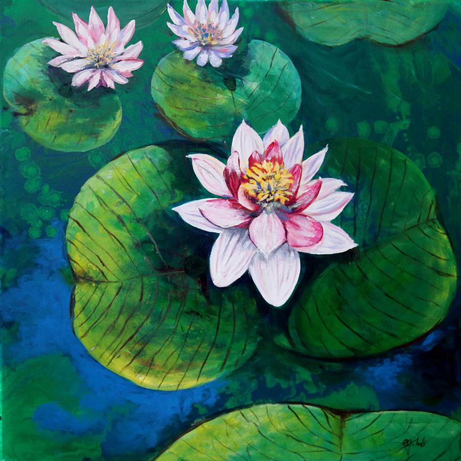 Waterlily Pond Painting by Carole Sluski