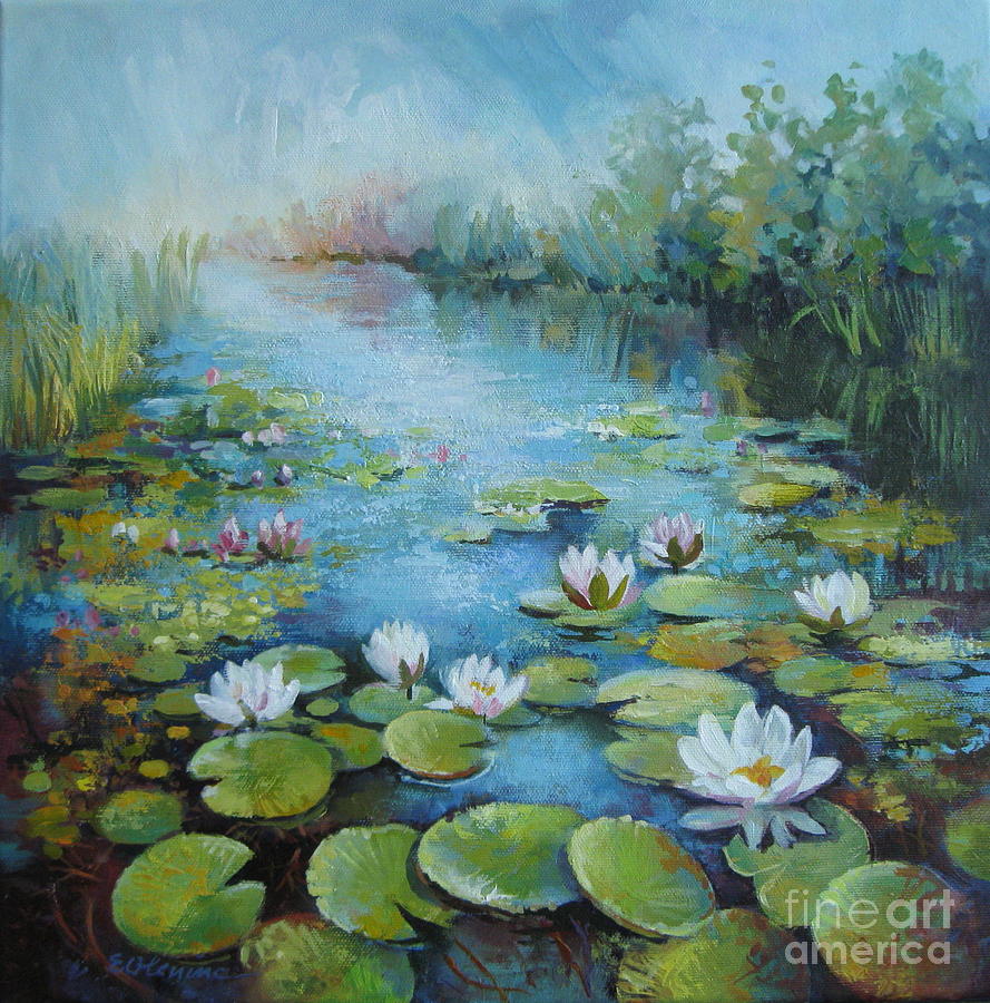 Waterlily pond Painting by Elena Oleniuc