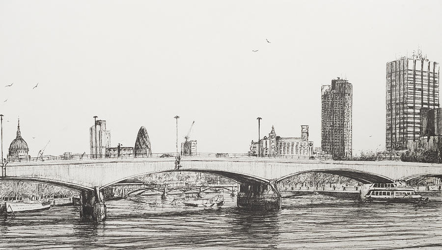 London Drawing - Waterloo Bridge by Vincent Alexander Booth