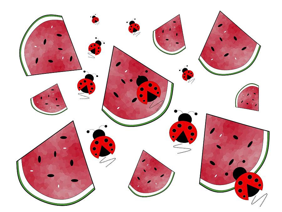 Watermelon And Ladybugs Digital Art by Kathleen Sartoris