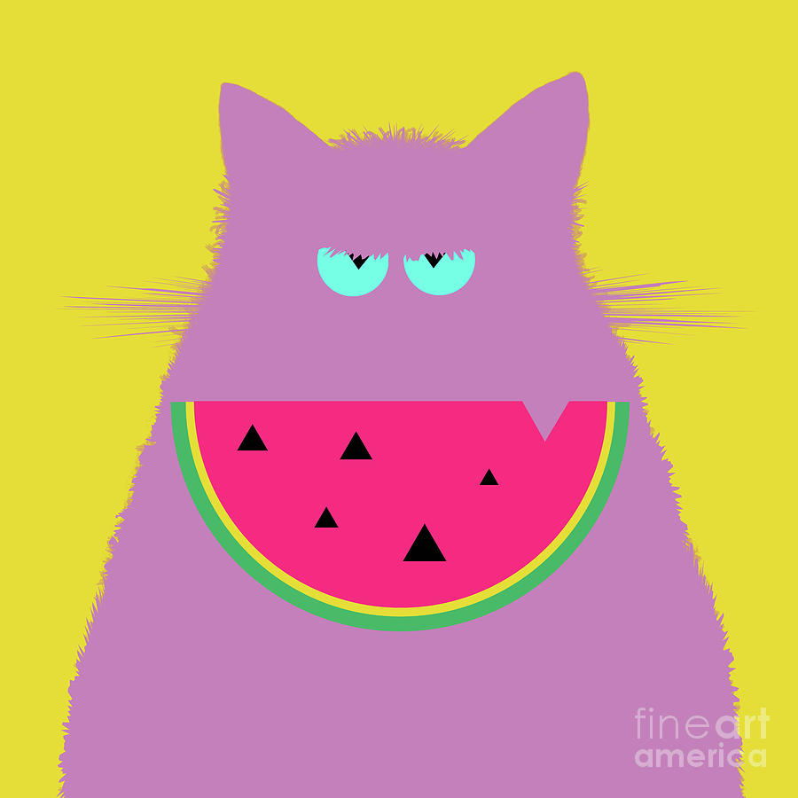 Watermelon Lilac Cat Digital Art by Zaira Dzhaubaeva