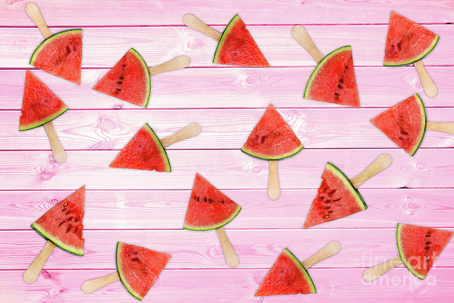 Summer Photograph - Watermelon Popsicles On pink by Delphimages Photo Creations