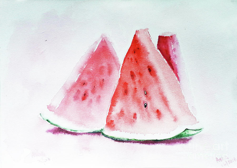Watermelon slices Painting by Asha Sudhaker Shenoy