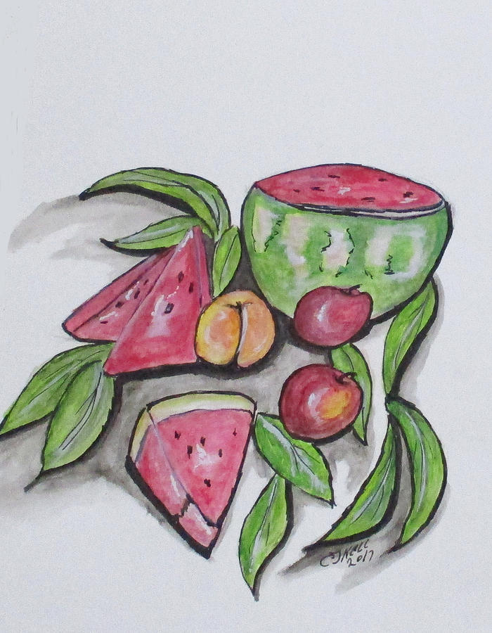 Watermelons And Apples Painting by Clyde J Kell