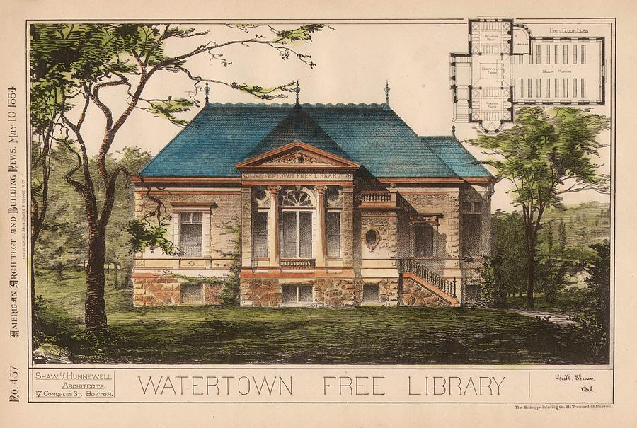 Book Painting - Watertown Free Library. Watertown MA. 1884 by Geo R Shaw