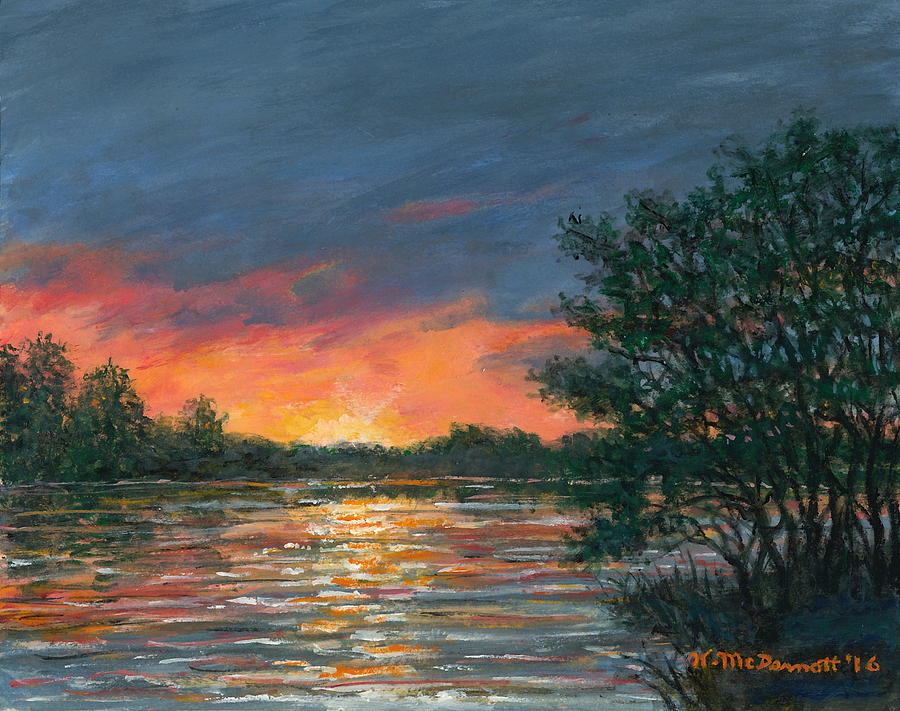 Waterway Sundown Painting by Kathleen McDermott