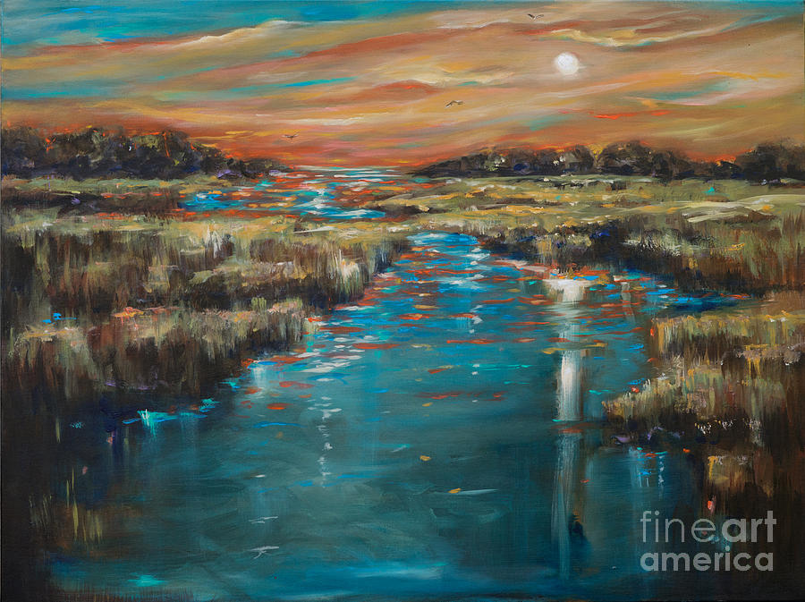 Waterway Sunset Painting by Linda Olsen