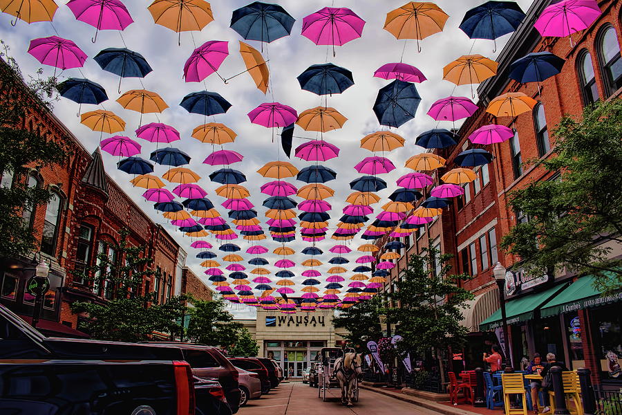 Wausaus 300 Block Umbrellas Photograph by Dale Kauzlaric