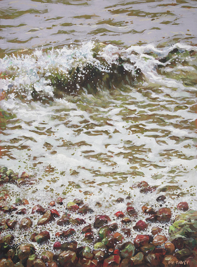 Wave and Colorful Pebbles Painting by Martin Davey