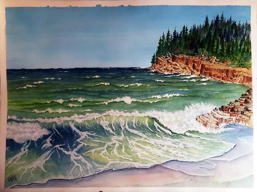 Wave and Rocks SOLD Painting by Richard Benson