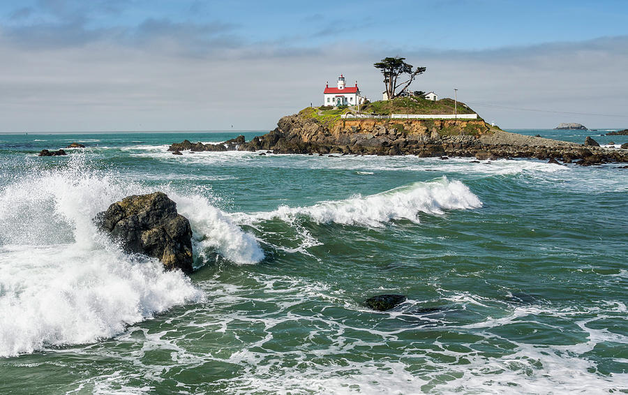 Wave Break and the Lighthouse Photograph by Greg Nyquist
