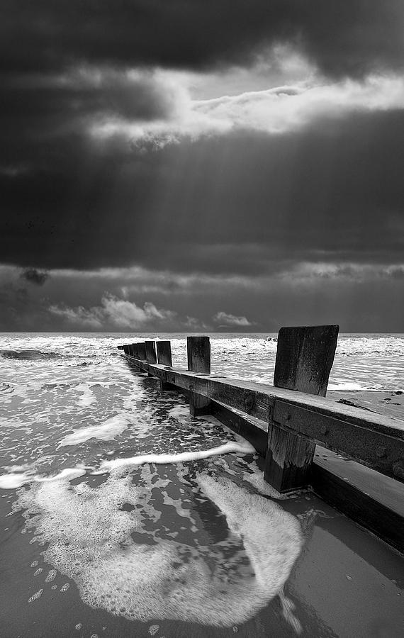 Black And White Photograph - Wave Defenses by Meirion Matthias