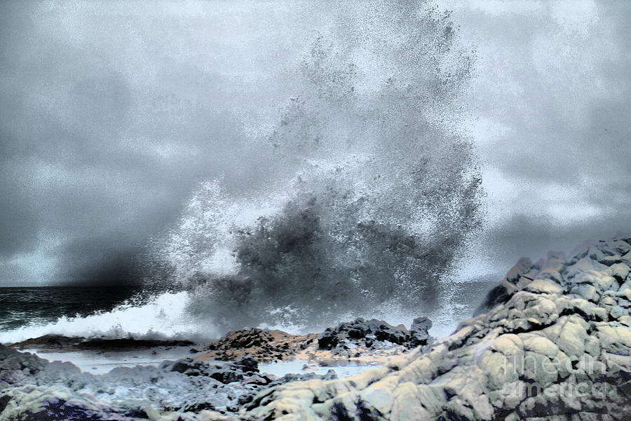 Wave hitting the rocks Photograph by Jeff Swan