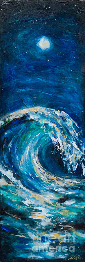 Wave Thin Nite Painting by Linda Olsen