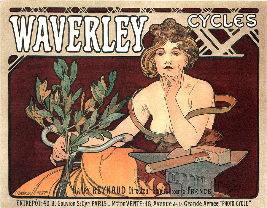 Vintage Mixed Media - Waverley Cycles - Bicycle - Vintage French Advertising Poster by Studio Grafiikka