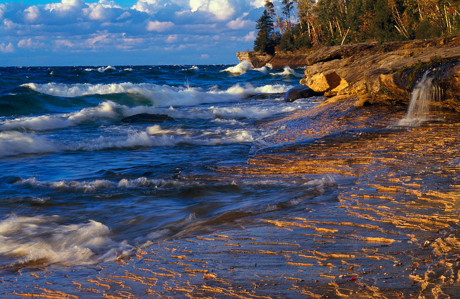 Nature Photograph - Waves Along Lake Michigan Shoreline by Panoramic Images