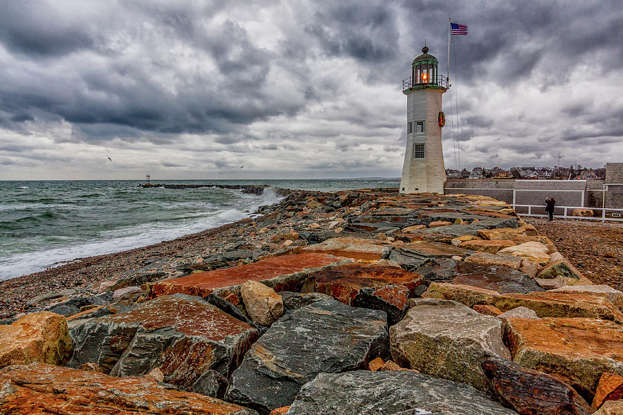 Waves and Clouds at Old Scituate Lighthouse Photograph by Brian MacLean