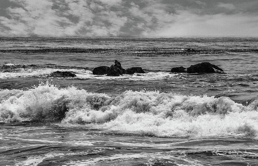 Waves and Rocks 4 BW Photograph by Robert Hebert