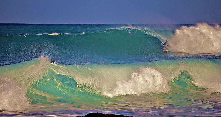 Waves and Surfer in Morning Light 2 Photograph by Bette Phelan