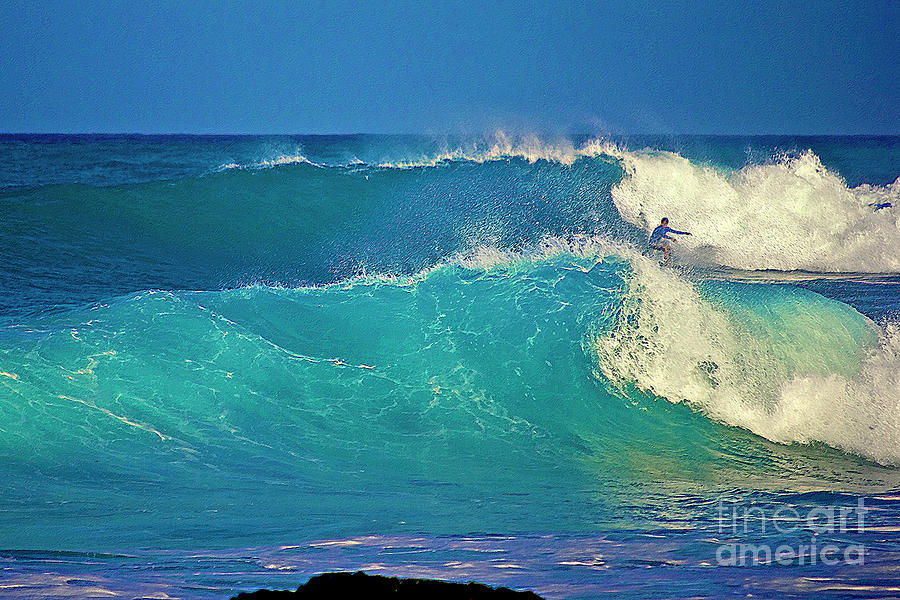Waves and Surfer in Morning Light Photograph by Bette Phelan