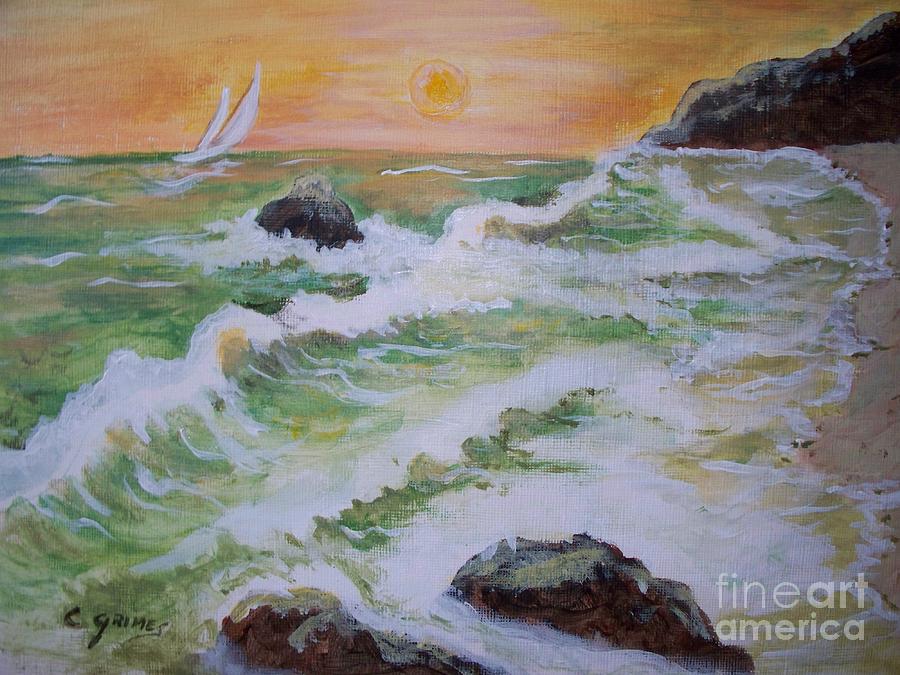 Sunset Painting - Waves Ashore by Carol Grimes