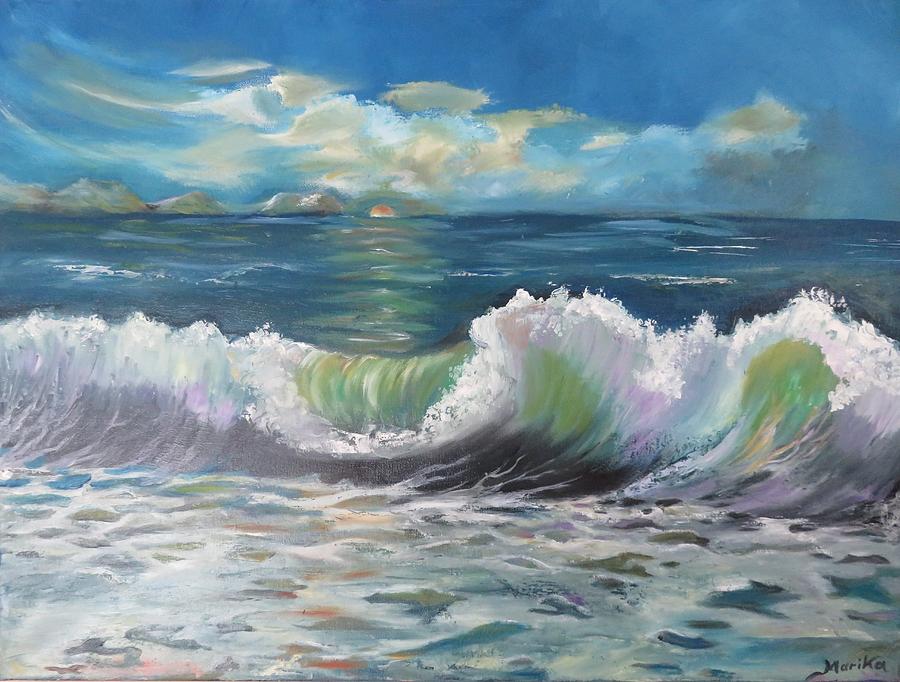 Waves at sunset  Painting by Maria Karlosak