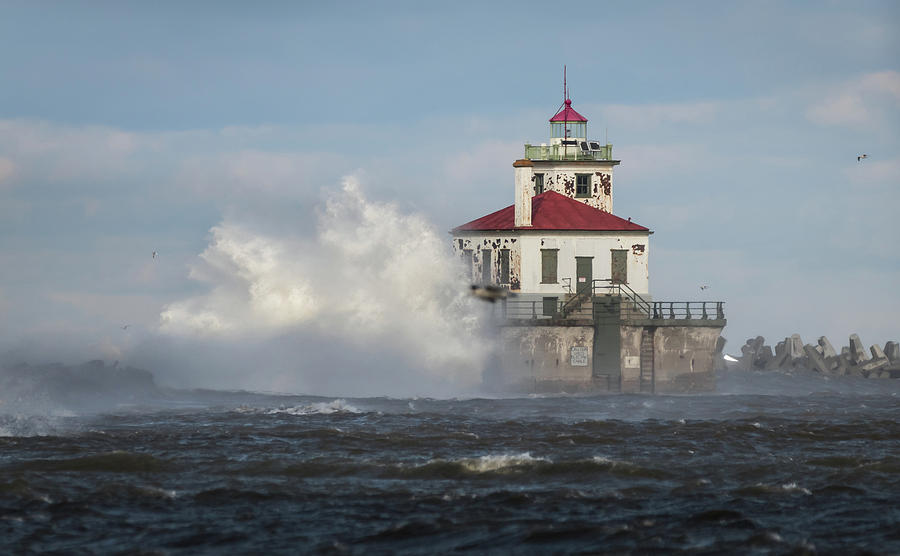 Waves at the Lighthouse Photograph by Sandy Roe