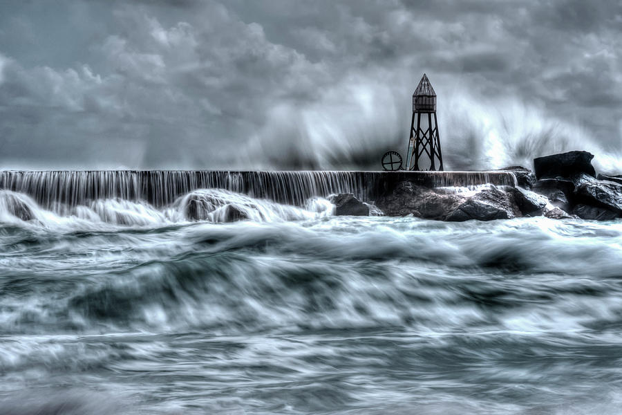 Waves Crashing on Stone Jetty BW Photograph by Derek Latta | Fine Art ...