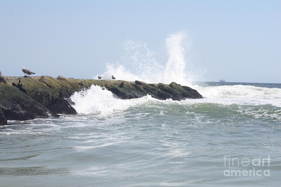 Waves Crashing Onto Long Beach Jetty Photograph by John Telfer