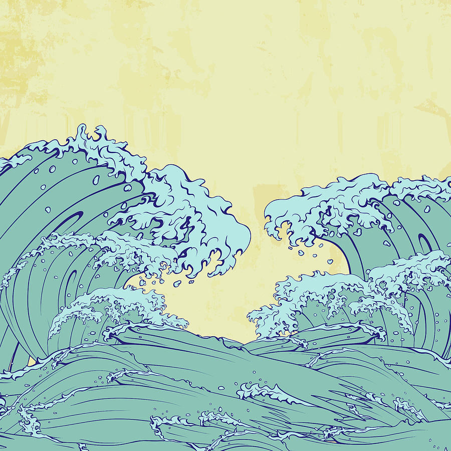 Landscape Mixed Media - Waves in Japanese style by Maria Biro Landscape Mixed Media - Waves in Japanese style by Maria Biro