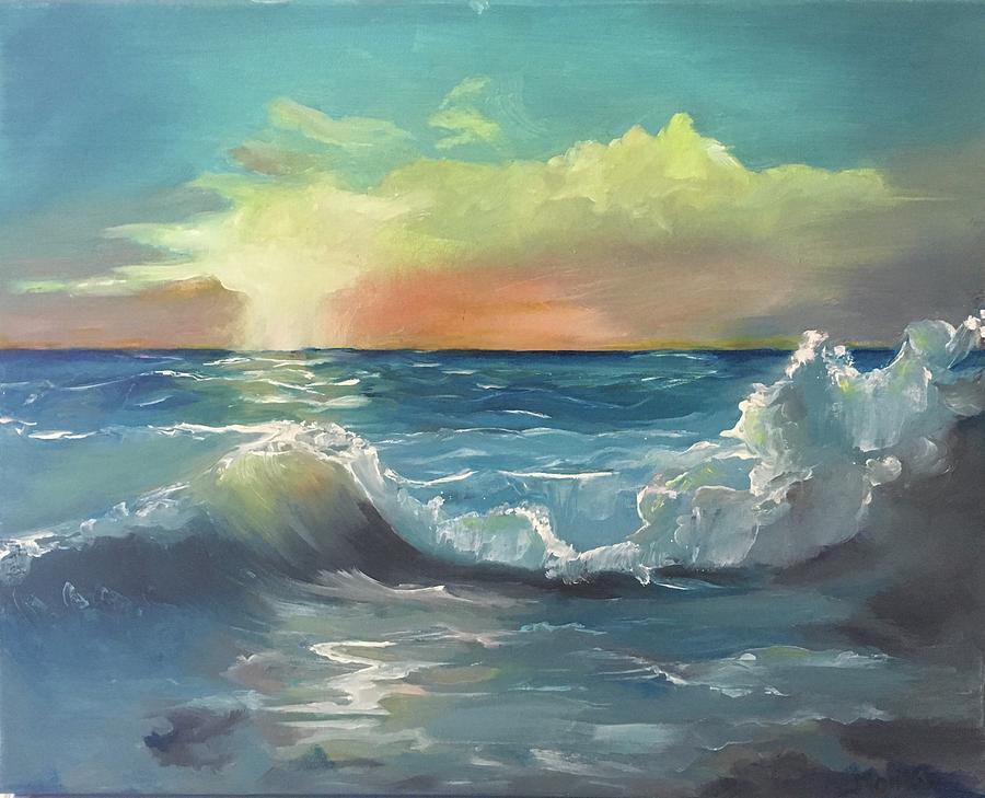 Waves in sunrise  Painting by Maria Karlosak