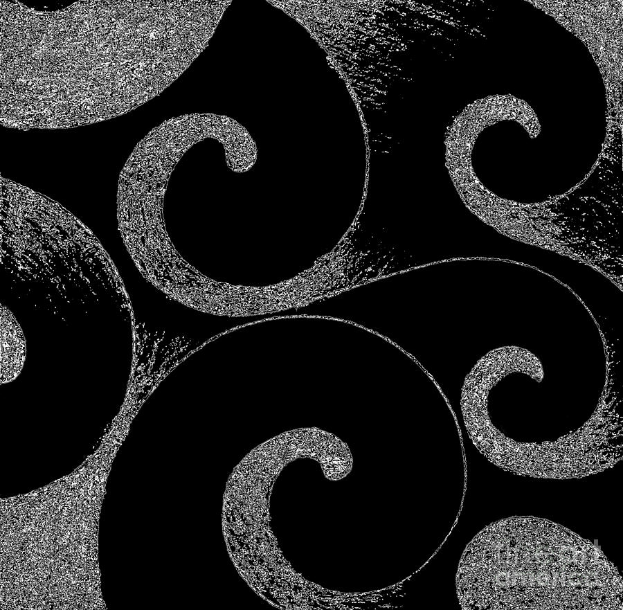 Waves Inverted in Black and White Digital Art by Helena Tiainen
