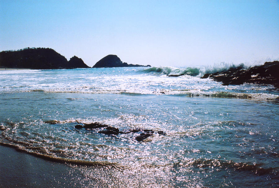 Waves on the Mid Beach Rocks at Zipolite  Photograph by Lyle Crump